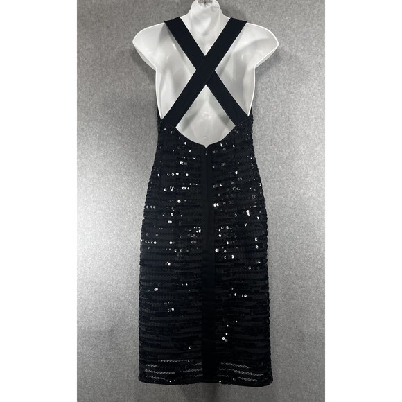 Nanette Lepore Roulette Black Sequin Dress Womens 8 Criss Cross Back Party Event - Picture 5 of 16